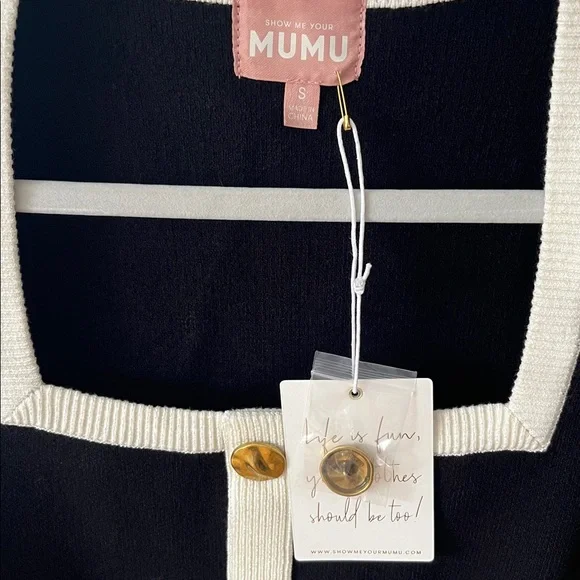 SHOW ME YOUR MUMU BLK/CREAM SOFIA SWEATER MINI DRESS NWT SZ S - Picture 4 of 6